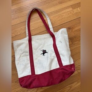 Vtg LL Bean Boat And Tote 1980’s Classic Canvas Blue Handles Bottom XL No Tag